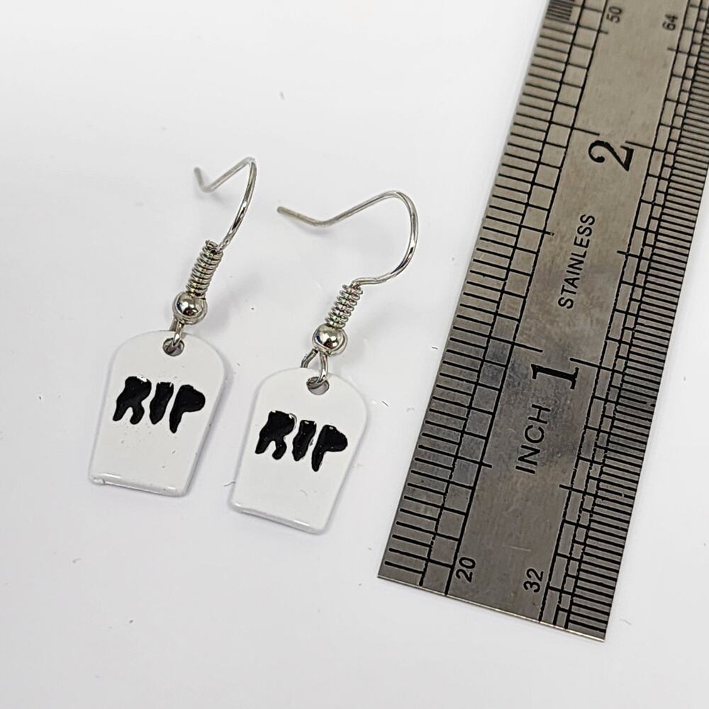 RIP Tombstone Goth Earrings - Picture 3 of 3